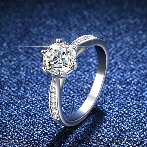 鉑金莫桑石鑽戒D色經典六爪戒指碎鑽仿真結婚戒指女女戒求婚戒指