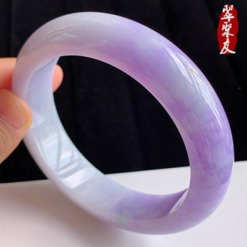 緬甸翡翠玉手鐲冰糯種紫羅蘭飄紫淡紫淺飄白正圈貴妃鐲女翡翠手鐲