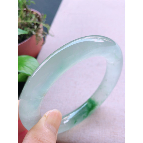 緬甸天然老坑翡翠玉手鐲子高冰玻璃種飄花女圓條款陽綠翡翠玉手鐲