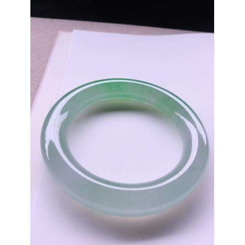 緬甸老坑天然冰種圓條飄花翡翠手鐲女款晴陽綠玉手鐲子送閨蜜時尚