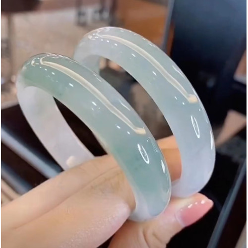 天然緬甸老坑翡翠手鐲女款飄花手鐲玉石冰種平安鐲圓條貴妃鐲送禮