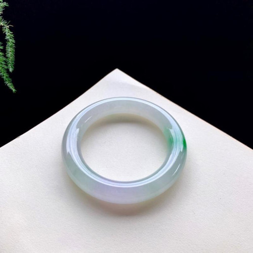 天然緬甸老坑a貨玉石翡翠手鐲女款冰種飄綠圓條福鐲翡翠手鐲送禮