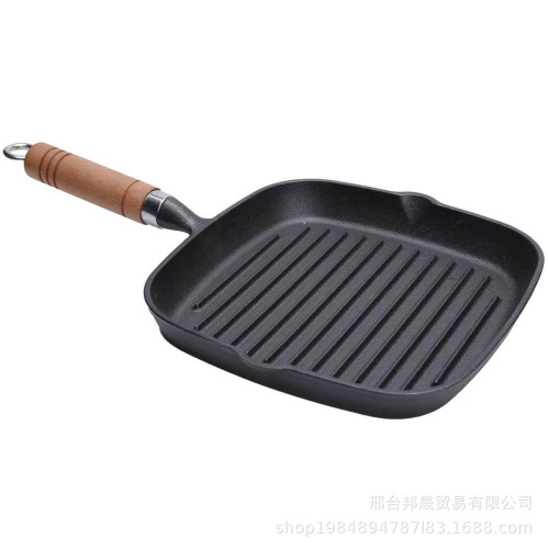 鑄鐵牛排煎鍋加厚平底鍋家用牛扒條紋烤盤適用電磁爐不沾鍋烤肉盤