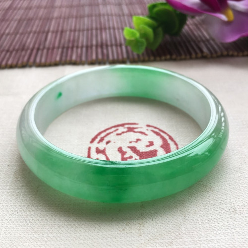 緬甸玉鐲女天然正品冰種翡翠手鐲陽綠飄花貴妃鐲子超寬玉手鐲少女