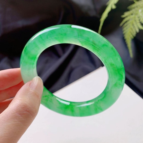 冰種飄花翡翠手鐲緬甸天然a貨老坑飄綠花玉手鐲圓條滿綠玉鐲子女