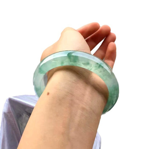 緬甸翡翠手鐲冰種飄花玉手鐲女細條少女款飄藍花天然翡翠正圈玉石