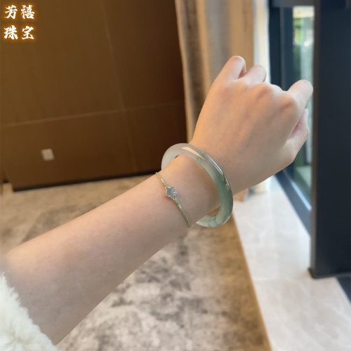 緬甸老坑翡翠冰種圓條手鐲玉鐲子晴水油青飄花福鐲玉石鐲子少女款
