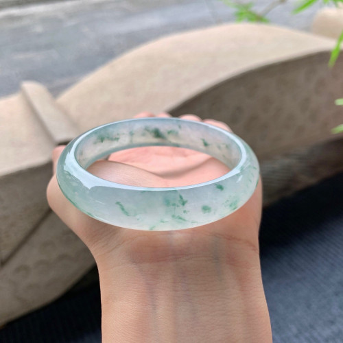 天然緬甸翡翠手鐲老坑a貨玉石冰種飄綠花正圈平安翡翠手鐲女送禮
