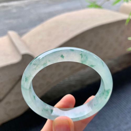 天然緬甸翡翠手鐲老坑a貨玉石冰種飄綠花正圈平安翡翠手鐲女送禮