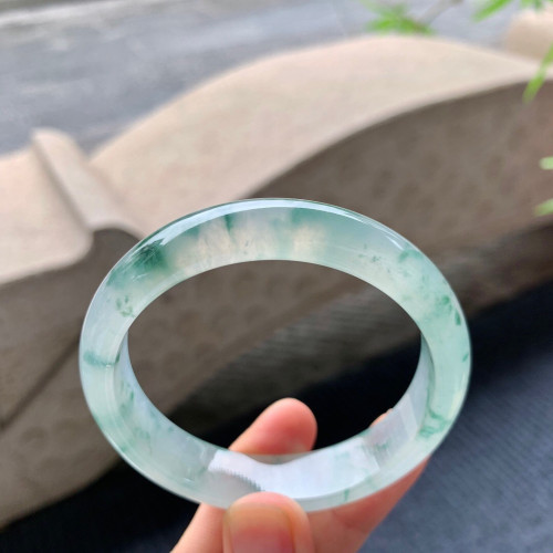 天然緬甸翡翠手鐲老坑a貨玉石冰種飄綠花正圈平安翡翠手鐲女送禮
