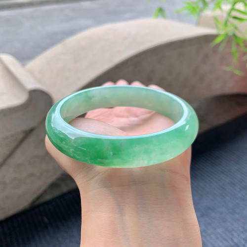 天然緬甸翡翠手鐲老坑a貨玉石冰種飄綠正圈平安翡翠手鐲女士送禮