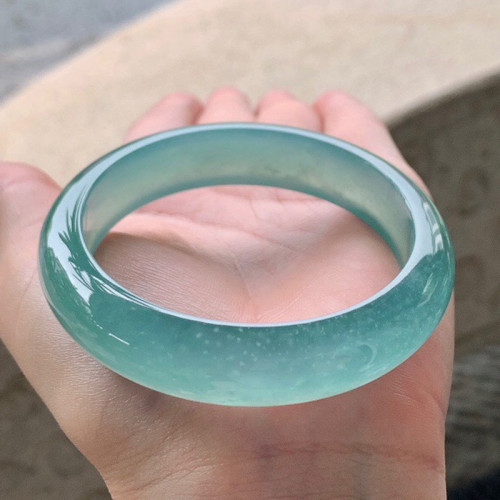 天然緬甸老坑a貨翡翠手鐲冰種藍水正圈平安鐲翡翠手鐲56圈口女款