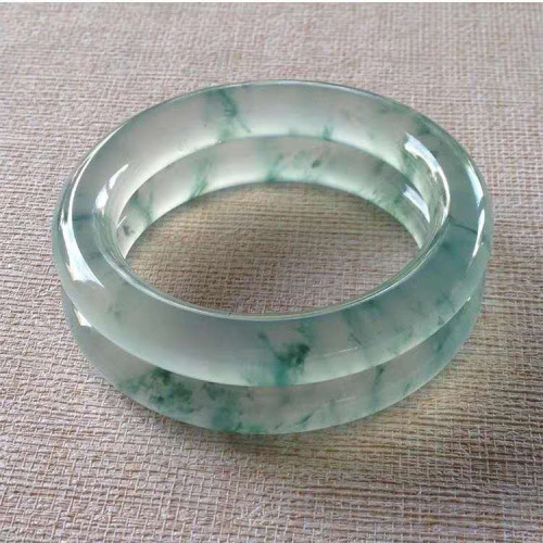緬甸翡翠手鐲天然飄花圓條細條貴妃冰種玉鐲子陽綠紫飄綠少女包郵