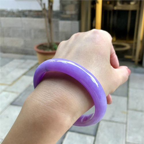 緬甸翡翠手鐲冰糯種紫羅蘭玉鐲老坑冰種春彩紫色正圈貴妃鐲少女款