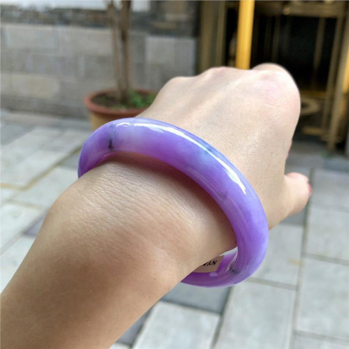 緬甸翡翠手鐲冰糯種紫羅蘭玉鐲老坑冰種春彩紫色正圈貴妃鐲少女款