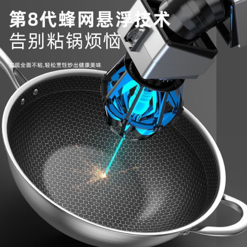 德國不鏽鋼炒鍋不沾鍋無塗層家用平底蜂窩電磁爐瓦斯通用炒菜鍋具
