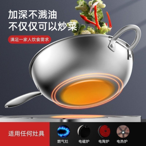 德國不鏽鋼炒鍋不沾鍋無塗層家用平底蜂窩電磁爐瓦斯通用炒菜鍋具