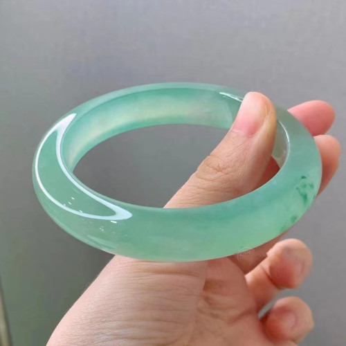天然緬甸翡翠冰種手鐲陽綠油青高冰透綠正圈翡翠玉石鐲子女款送人