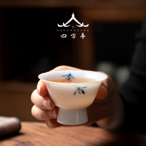 純手繪蘭花品茗杯單杯陶瓷家用茶杯薄胎主人杯功夫茶具聞香杯茶盞