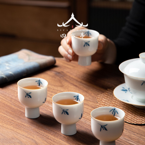 純手繪蘭花品茗杯單杯陶瓷家用茶杯薄胎主人杯功夫茶具聞香杯茶盞