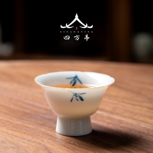 純手繪蘭花品茗杯單杯陶瓷家用茶杯薄胎主人杯功夫茶具聞香杯茶盞