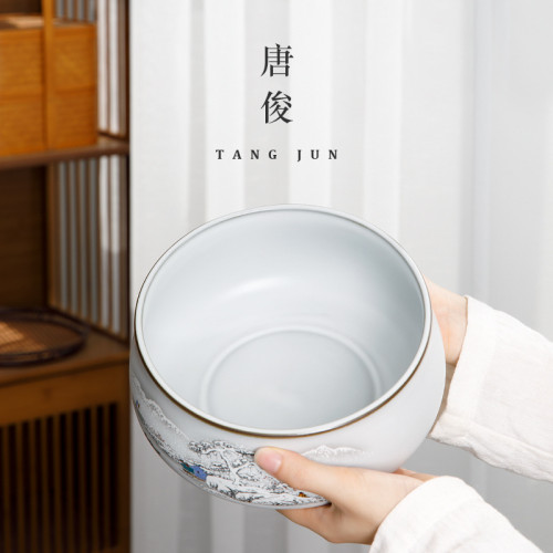 景德鎮汝窰月白茶洗大號茶海杯洗大容量茶渣缸家用建水筆洗茶配件