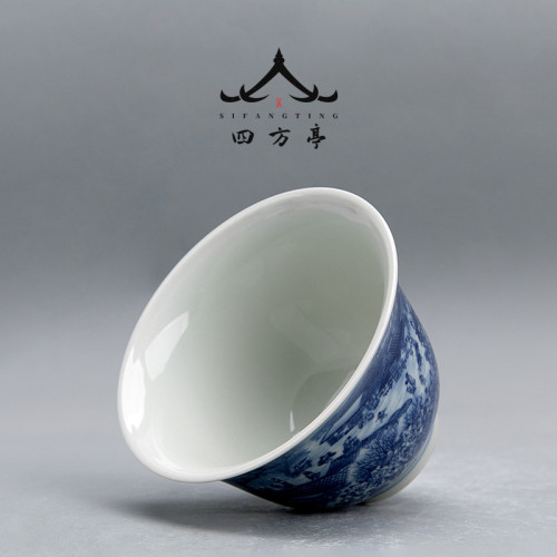 四方亭 青花瓷蓋碗景德鎮風三才茶碗茶杯大號單個高級茶具