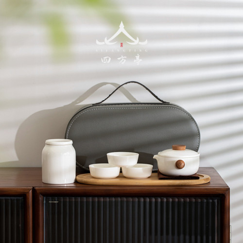 功夫茶具套裝茶盤陶瓷輕奢車用泡茶小套茶藝可攜式包旅行收納北歐