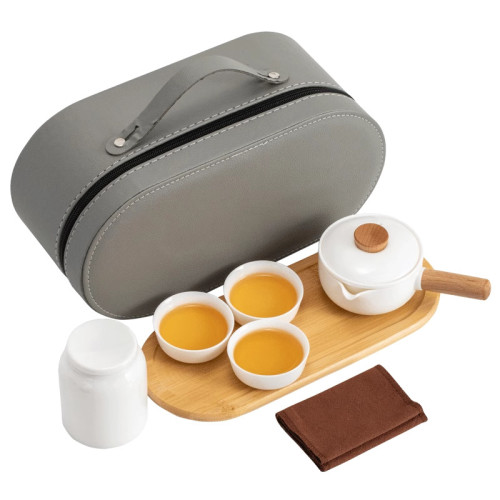 功夫茶具套裝茶盤陶瓷輕奢車用泡茶小套茶藝可攜式包旅行收納北歐