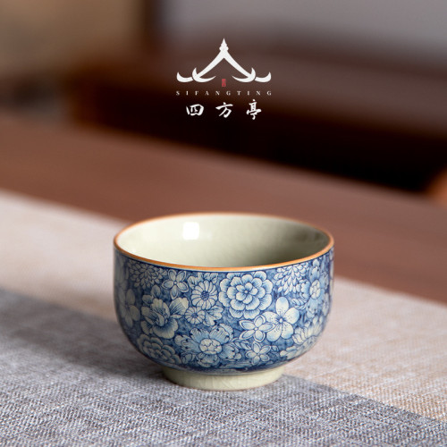 女士手工青花茶杯個人專用主人杯陶瓷功夫茶具單杯品茗杯茶盞套裝