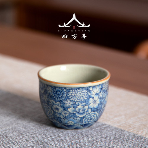 女士手工青花茶杯個人專用主人杯陶瓷功夫茶具單杯品茗杯茶盞套裝