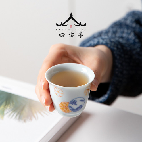 日式小茶杯陶瓷品茗杯釉下彩茶具主人杯單杯茶盞茶碗白瓷薄胎