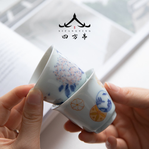 日式小茶杯陶瓷品茗杯釉下彩茶具主人杯單杯茶盞茶碗白瓷薄胎
