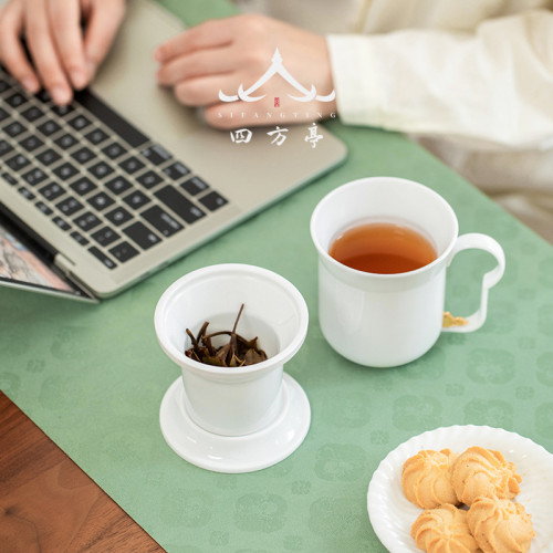 陶瓷茶杯泡茶杯辦公杯白瓷水杯帶蓋杯子茶水分離馬克杯帶手柄過濾