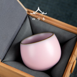 粉色官窰主人杯女生茶杯女士主人杯單杯大號品茗杯茶盞茶碗個人