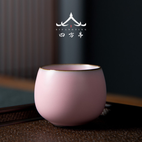 粉色官窰主人杯女生茶杯女士主人杯單杯大號品茗杯茶盞茶碗個人