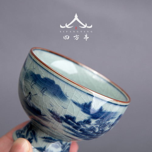 景德鎮主人杯單杯高足青花瓷品茗杯茶杯單個陶瓷中式茶具茶盞高檔