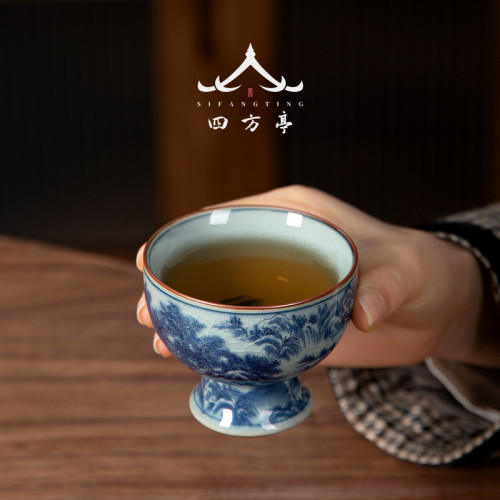 景德鎮主人杯單杯高足青花瓷品茗杯茶杯單個陶瓷中式茶具茶盞高檔