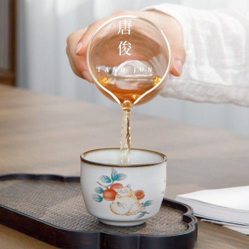 四方亭日式功夫茶杯景德鎮陶瓷品茗杯女士少女可愛茶具大號主人杯