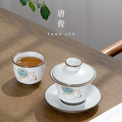 四方亭日式功夫茶杯景德鎮陶瓷品茗杯女士少女可愛茶具大號主人杯