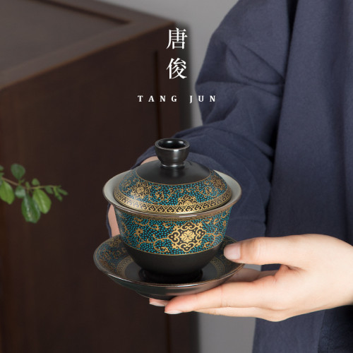 四方亭 中式復古三才蓋碗陶瓷茶碗茶杯單個家用中號泡茶沖茶150ml