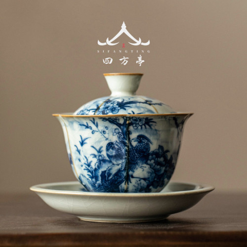 汝窰功夫茶具套裝青花瓷2023新款茶杯茶壺家用蓋碗陶瓷中式景德鎮