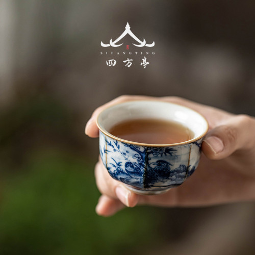 汝窰功夫茶具套裝青花瓷2023新款茶杯茶壺家用蓋碗陶瓷中式景德鎮