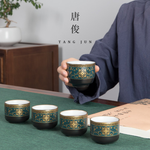 四方亭 琺瑯彩主人杯大號陶瓷品茗杯家用功夫茶杯單個古典中式
