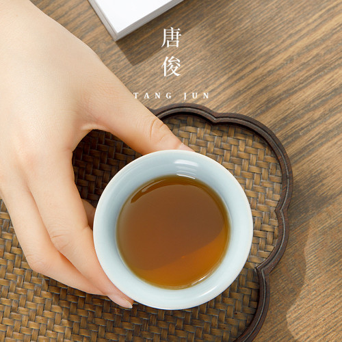 汝窰開片主人杯品茗杯鐵觀音功夫茶具敞口6個套裝喝茶杯子