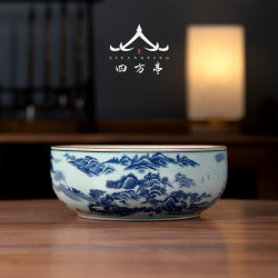青花瓷茶具筆洗茶碗水盂水洗景德鎮復古杯洗茶洗建水陶瓷茶缸