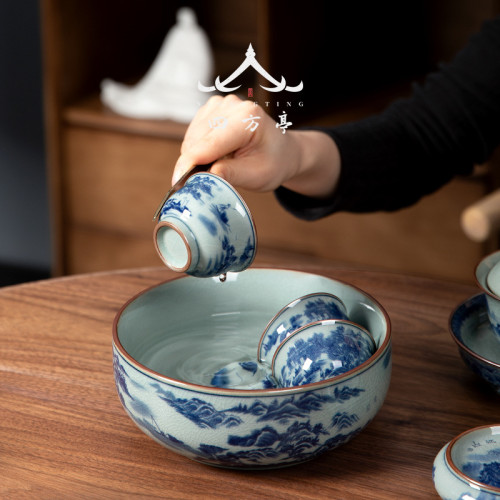 青花瓷茶具筆洗茶碗水盂水洗景德鎮復古杯洗茶洗建水陶瓷茶缸