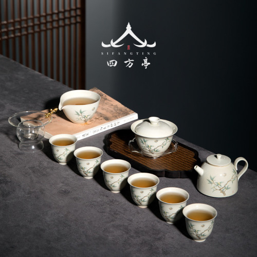 四方亭景德鎮功夫茶具套裝中式輕奢家用陶瓷蓋碗茶杯茶壺高級禮盒