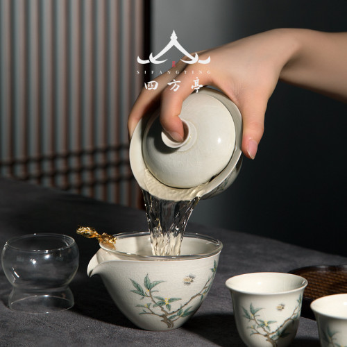 四方亭景德鎮功夫茶具套裝中式輕奢家用陶瓷蓋碗茶杯茶壺高級禮盒
