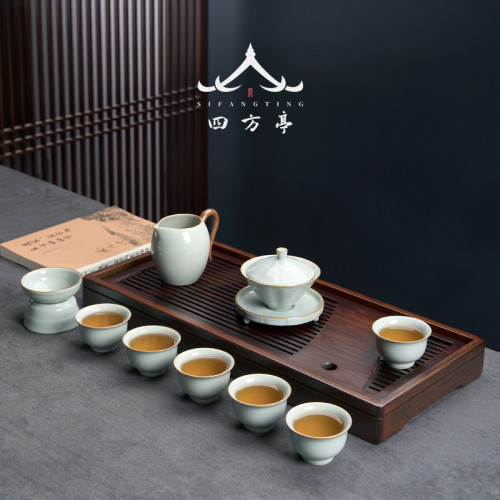 四方亭 茶盤儲水式茶台家用排水茶池現代簡約日式蓄水托盤竹製